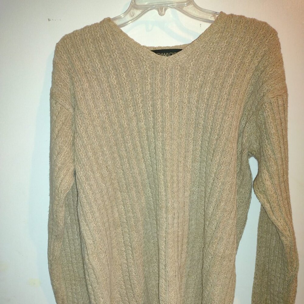 Small Women's Beige Sweater V-Neck Tan Long Sleeve Ladies S Top Bushwacker